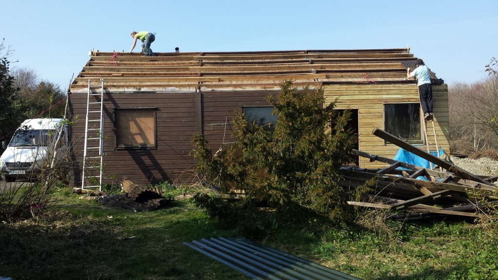 Replacing the shed roof, 2014.